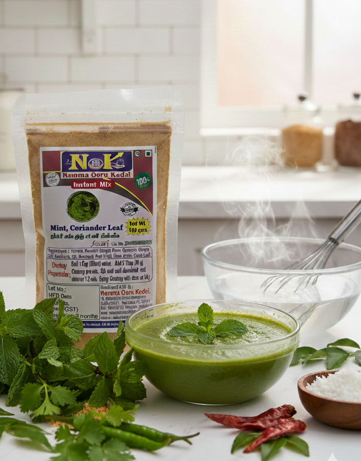 Gemini_Generated_Image_6ndj6y6ndj6y6ndj Mint & Coriander leaf Chutney Mix 100 Gram Pack - Image 1